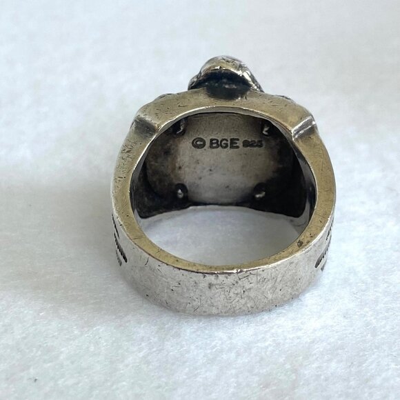 Sterling Silver 925 BGE Heavy Black Onyx Motorcycle Eagle Wide Band Ring Sz 9.5 - Picture 8 of 16